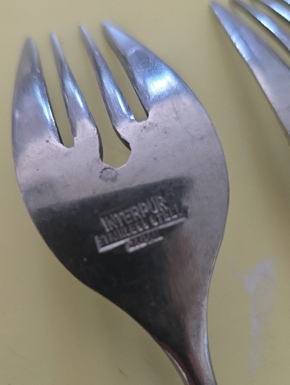 2 Vintage Interpur Rustic Brown Handle Stainless Steel Serving Forks
